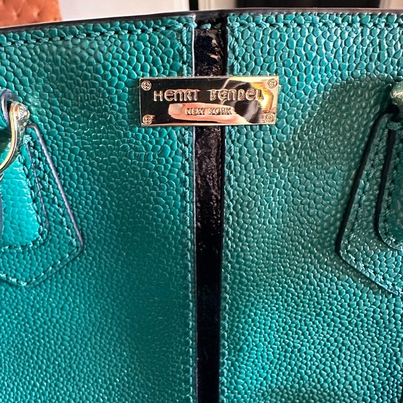 Henri Bendel Caryle Satchel- Teal Green Caviar Leather with Black Stripe - Picture 5 of 6